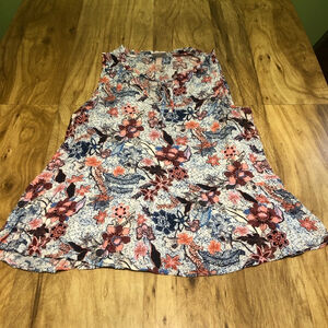 Knox Rose Multicolored Floral Front Tie Sleeveless Tank Shirt Blouse Size XXL